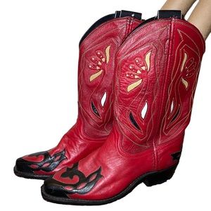 Vintage Acme Red Inlay Boots
